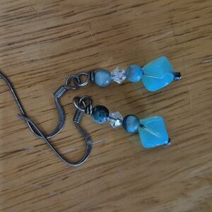 Elegant Handmade Blue and Silver Toned Beaded Earrings